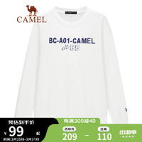 骆驼（CAMEL）圆领印花卫衣男士透气宽松运动休闲通勤保暖长袖春秋季DBQ523149 白色