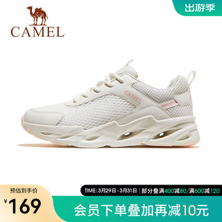 CAMEL 骆驼 夏季新款网面透气运动鞋轻便软底女鞋 F23M303007，象牙白/浅粉，女 37