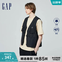 Gap男装2024春季logo多口袋工装风拉链背心外套马甲877479 黑色 185/104A(XXL)亚洲尺码