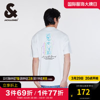 杰克·琼斯（JACK&JONES）夏季潮舒适纯棉字母炫彩反光法斗狗宽松短袖T恤男224201209 A06本白色 常规 A06本白色 180/100A/L