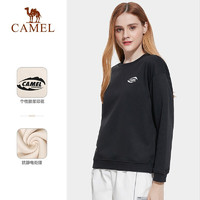 CAMEL 骆驼 户外（CAMEL）卫衣运动宽松情侣卫衣圆领长袖T恤女 A1W1VaV102 黑色 L