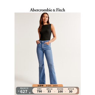 ABERCROMBIE & FITCH女装 24春潮流百搭高腰复古喇叭牛仔裤 358149-1 蓝色 25R (160/66A)