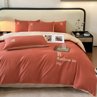 珀莱雅床上套装被子被芯+四件套+枕芯水洗棉双人家用单人床宿舍全套 橘红+奶咖-梵妮 1.2m床六件套（配置请细看表格）