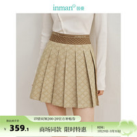 茵曼法式提花百褶裙2024春女装松紧高腰半身短裙 卡其色 L