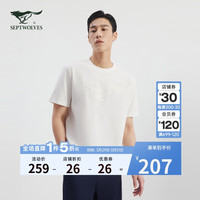 七匹狼短袖T恤男夏季时尚休闲罗马布大狼标图案圆领t恤舒适透气宽松男装 175/92A/XL 803(本白)