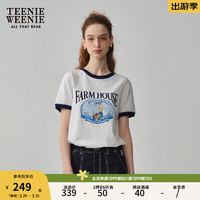 Teenie Weenie小熊女装2024春夏时髦撞色圆领短袖T恤印花上衣 白色 155/XS