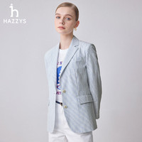 哈吉斯（HAZZYS）女装 2024春夏女士条纹九分袖袖纱单西女ASUSJ0BBJ20 浅蓝色 LL 155/80A 36