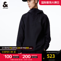 杰克·琼斯（JACK&JONES）男装风衣外套男春秋款短款风衣休闲连帽防风领户外透气机能外套 黑色 175/96A/M