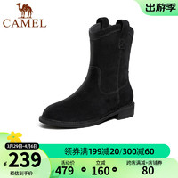 CAMEL 骆驼 女鞋冬季新款百搭时尚英伦风靴子休闲舒适粗跟时装靴女 黑色 35