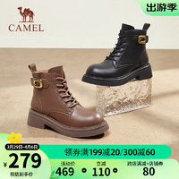 CAMEL 骆驼 女鞋冬季新款复古英伦风侧拉链靴子厚底短靴女马丁靴 L23W896129 黑色 34