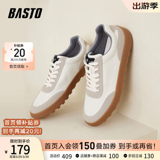 BASTO 百思图 春季新款商场同款潮流拼色厚底板鞋情侣休闲鞋Y1101AM3 白/浅灰 41