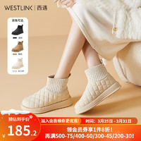 WESTLINK 西遇 厚底雪地靴女2023新款冬季外穿小香风加厚面包弹力短靴子棉鞋 米白色 36