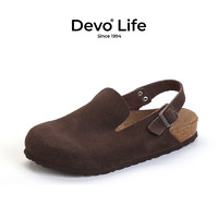 Devo 的沃 Life的沃软木鞋包头休闲搭扣复古时尚半包日系女单鞋56116 深棕反绒皮 37