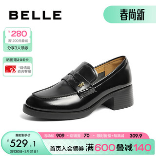 BeLLE 百丽 乐福鞋女2024春季新商场同款真皮厚底增高百搭单鞋A5Z1DAA4 黑色 35