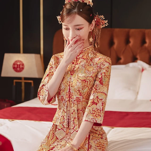 泰勒马丁（TAILEMARTIN）秀禾服新娘龙凤褂2024中式婚纱结婚礼服敬酒服古装喜服 21款1130龙凤褂加钻款 L