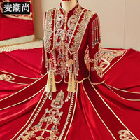 麦潮尚重工霞帔秀禾服新娘2024中式结婚龙凤褂婚服秀和服丝绒女 2324丝绒款:2324丝绒款 3XL