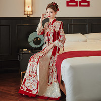 泰勒马丁秀禾服新娘婚纱2024中式嫁衣结婚礼服敬酒服古装龙凤褂婚礼服 231109 M