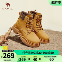 CAMEL 骆驼 冬季新款大黄靴复古厚底户外登山马丁靴女 L23W229123土黄 35