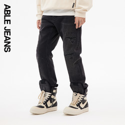 ABLE JEANS 欧帛牛仔 男士潮流百搭破洞重工直筒牛仔裤801339