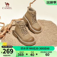 CAMEL 骆驼 冬季新款潮流时尚工装靴厚底粗跟显瘦百搭马丁靴女 L23W229183卡其 36