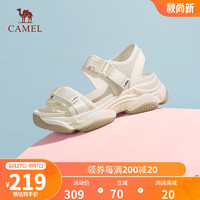 CAMEL 骆驼 厚底凉鞋女夏季新款增高松糕沙滩鞋魔术贴时尚运动休闲凉鞋 L23M504136米色 35