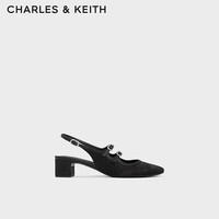 CHARLES&KEITH24春季龙年双绊带粗跟玛丽珍鞋凉鞋CK1-60920370 BLACK TEXTURED黑色纹理 37