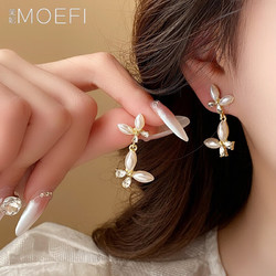 MOEFI 茉妃 s925银针法式气质镶钻珍珠双蝴蝶耳钉复古设计感耳环时尚感耳 珍珠双蝴蝶耳钉