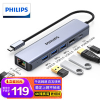PHILIPS 飞利浦 Type-C扩展坞网线口USB-C转HDMI转接头usb3.0