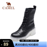 CAMEL 骆驼 女鞋 冬季复古马丁靴女夏季透气高跟靴子女英伦风 A04503670 ，黑色 37