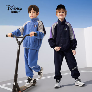 迪士尼（DISNEY）童装儿童男童摇粒绒立领外套撞色拼接时髦上衣23春DB411AA04青120 藏青