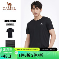 CAMEL 骆驼 运动T恤男士透气健身衣跑步体恤宽松速干衣短袖女士上衣 J0S2VO6925，黑色，男 XL