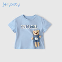 JELLYBABY 男童圆领短袖夏天薄款时髦上衣宝宝衣服夏季t恤女童 蓝色 80cm