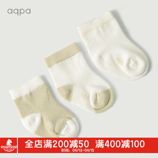 aqpa【10色可选】3双装婴儿袜子 夏季新生儿宝宝棉质有机棉袜中筒松口 白色+绿色+绿白 0-3个月6-8cm/袜底长约7cm