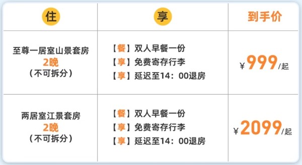  住南滨路78m² 套房！周末不加价！重庆喜马拉雅行政公馆 至尊一居室山景套房2晚不可拆（含双早等）