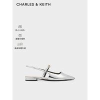 CHARLES&KEITH24夏法式尖头平底玛丽珍包头凉鞋CK1-70920144 Silver银色 36