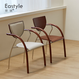 世途可叠放简约复古软包餐椅现代设计师靠背实木扶手椅子不锈钢餐桌椅 复古色  木面 复古色 | 木面