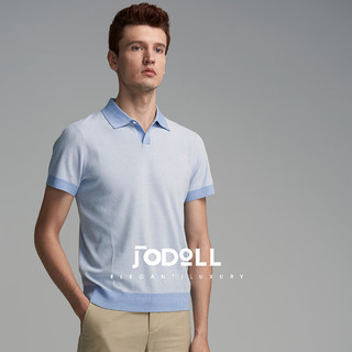 JODOLL乔顿男士短袖T恤夏季休闲简约时尚淡蓝色针织短袖上衣POLO 淡蓝色 52