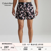 卡尔文·克莱恩 Calvin Klein 内衣【CK96系列】男士满印舒适全棉宽松四角裤平角内裤NB3411 GNR-炫彩黑 XL