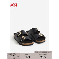 H&M女士时装凉鞋2024春季休闲款仿皮舒适双带凉拖1058002 黑色 40