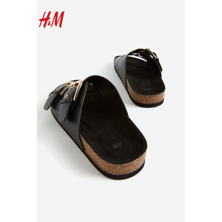H&M女士时装凉鞋2024春季休闲款仿皮舒适双带凉拖1058002 黑色 42