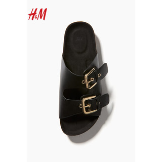 H&M女士时装凉鞋2024春季休闲款仿皮舒适双带凉拖1058002 黑色 42