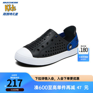 Skechers斯凯奇儿童夏季款凉鞋男童一脚蹬中大童洞洞鞋时尚休闲鞋406600L 黑色/蓝色/BKBL 33.5码