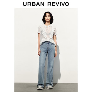 URBAN REVIVO 女士喇叭毛边牛仔长裤 UWL840095 蓝色 26