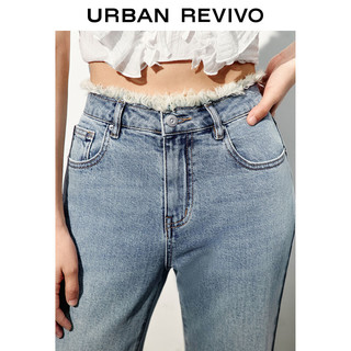 URBAN REVIVO 女士喇叭毛边牛仔长裤 UWL840095 蓝色 27