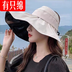有只綿 女士空頂黑膠遮陽帽 旅行沙灘帽子 黑膠防曬帽遮臉太陽帽