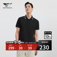 七匹狼【凉感原纱】短袖T恤男领撞色条运动POLO翻领男士上衣透气男装 180/96A/XXL 001(黑色)