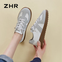 ZHR德训鞋女真牛皮春季新款经典百搭休闲鞋软底时尚简约免系带小白鞋