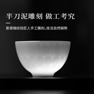 景德镇陶瓷手工雕刻主人杯中式品茗杯白瓷个人泡茶杯单杯 前程似锦雕刻杯