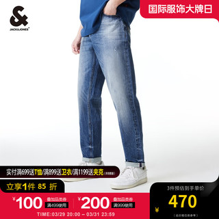 杰克琼斯 杰克·琼斯（JACK&JONES）春季男士个性字母刺绣贴布装饰时尚休闲锥形牛仔裤224132008 中牛仔蓝 165/74A/XSRW