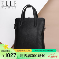 ELLE HOMME 男士商务手提公文包 头层牛皮时尚竖款单肩斜跨包 立款公务文件包EA988201720黑色